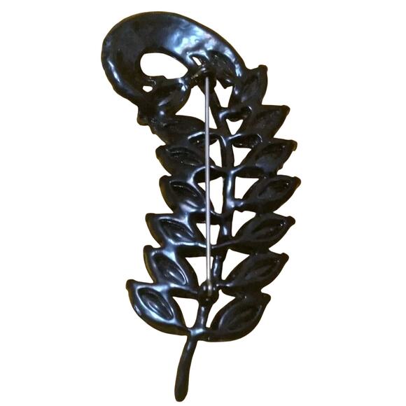 Vintage Brooch Black Flower  Navet Shaped Petals Rhinestone Shapes Large - Picture 5 of 7